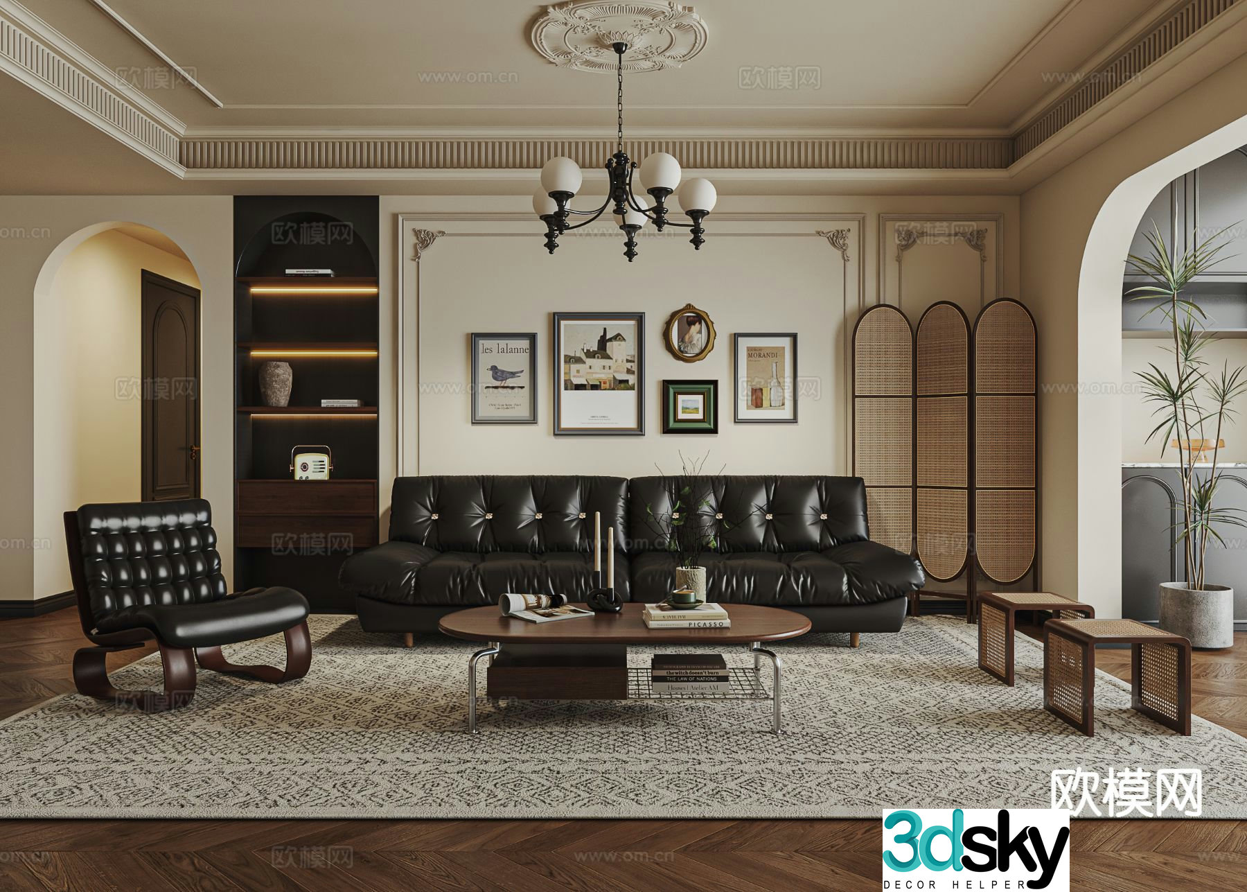 French retro living room 3d model