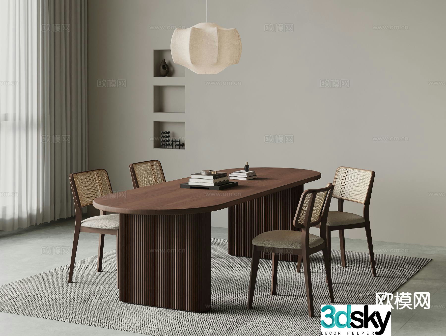 Medieval style solid wood dining table and chairs 3d model