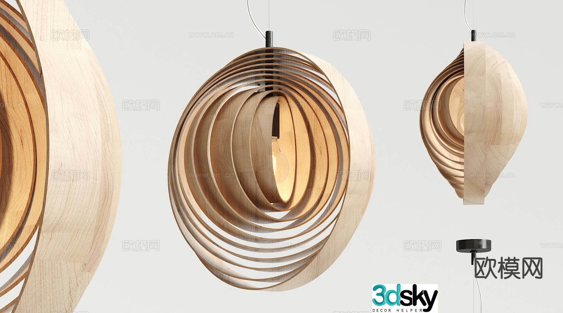 Nordic wooden chandelier 3d model