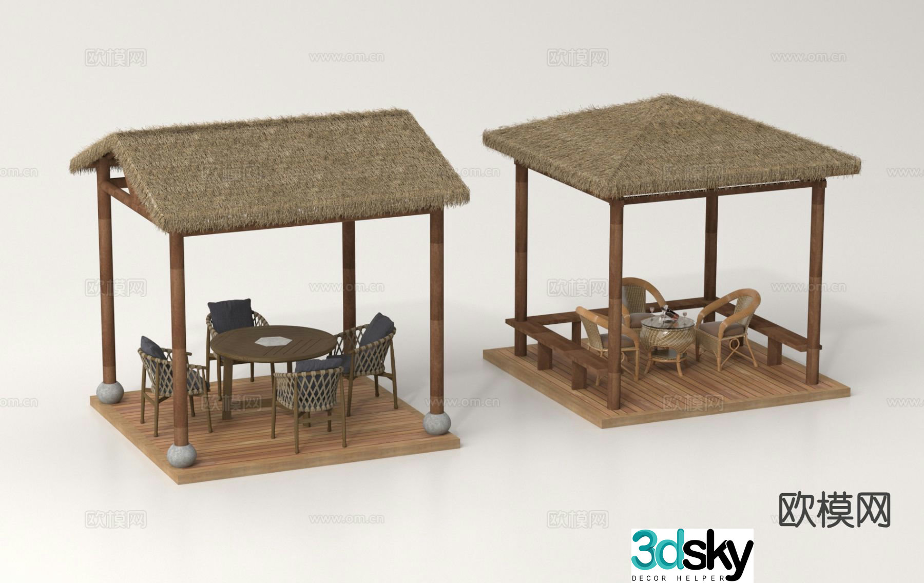 Chinese outdoor tables and chairs camping tables and chairs thatch shed awning awning 3D model