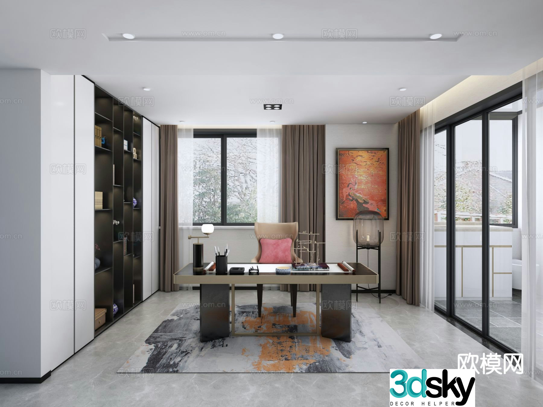 New Chinese style study 3D model