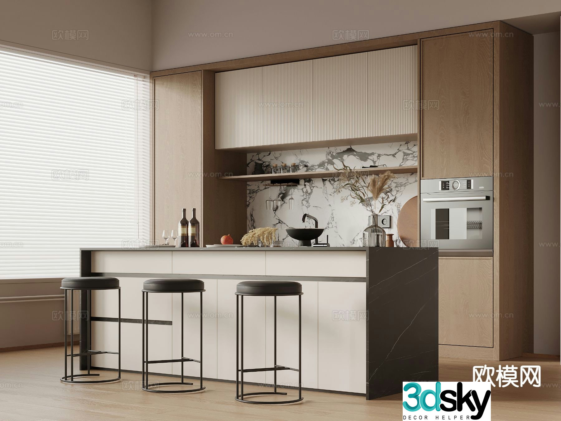 Modern bar counter bar chair island table 3D model