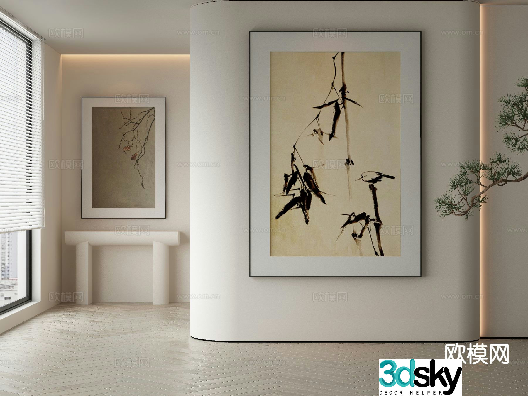 New Chinese style decorative painting ink painting 3D model