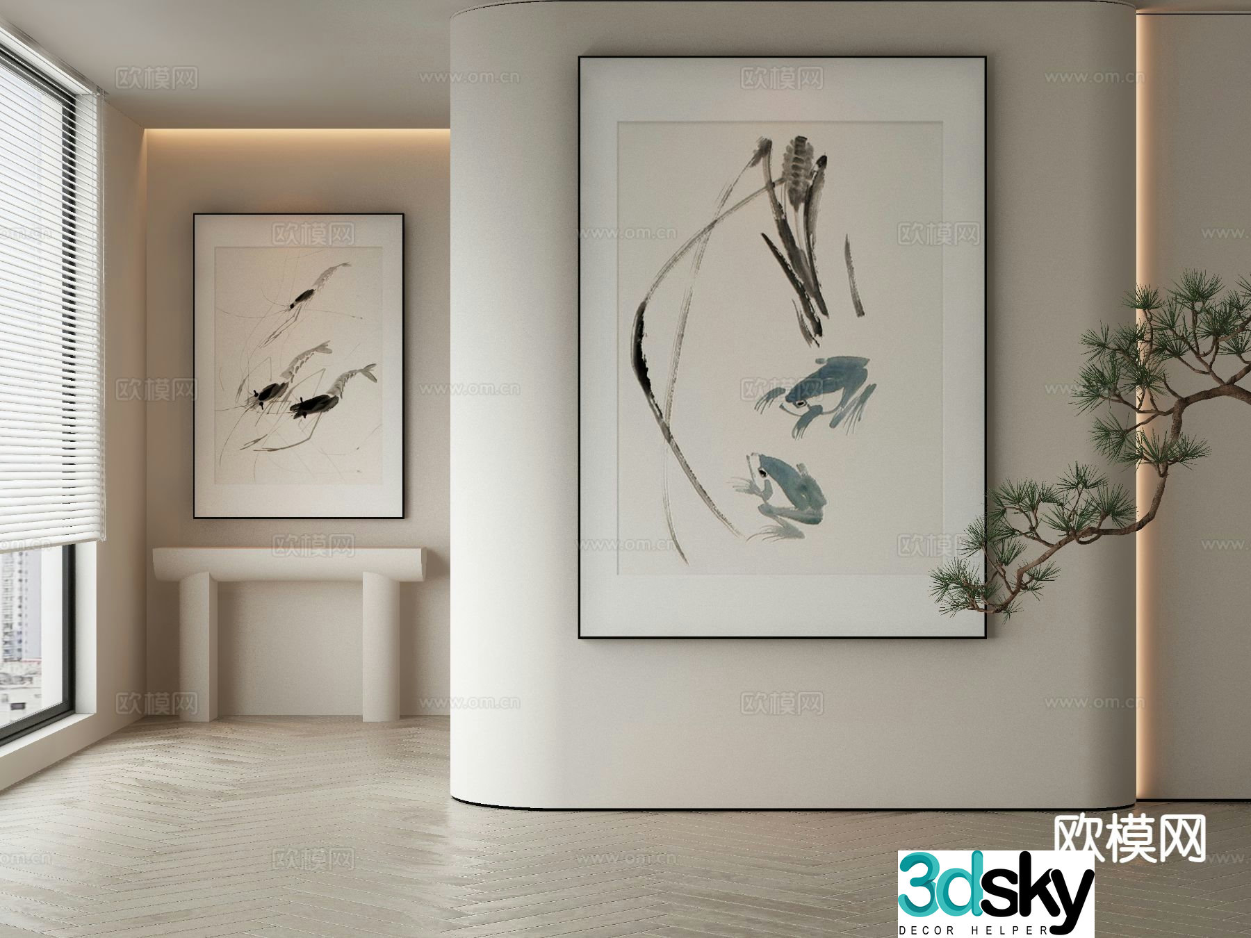 New Chinese style decorative painting ink painting 3D model