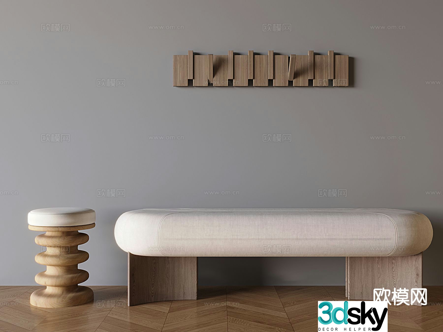 Wabi-sabi style bedside stool 3d model