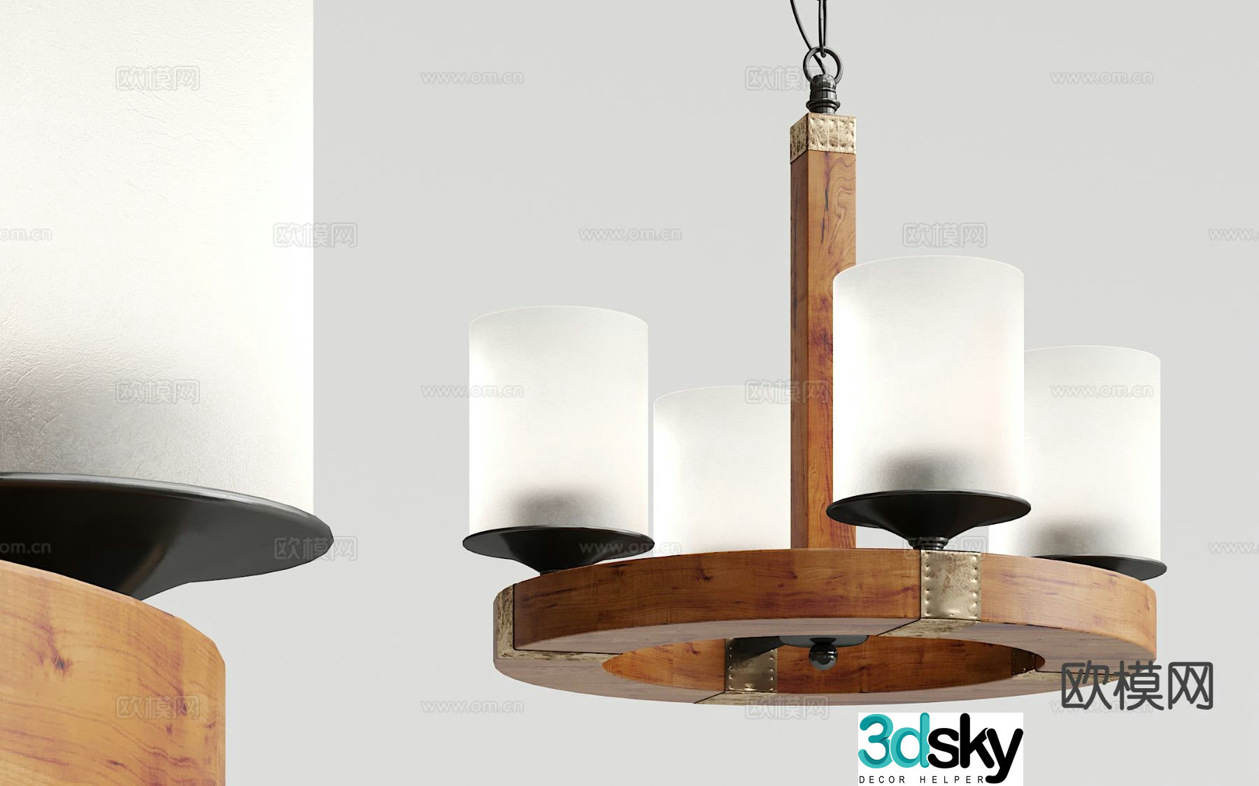 Industrial style solid wood chandelier 3d model