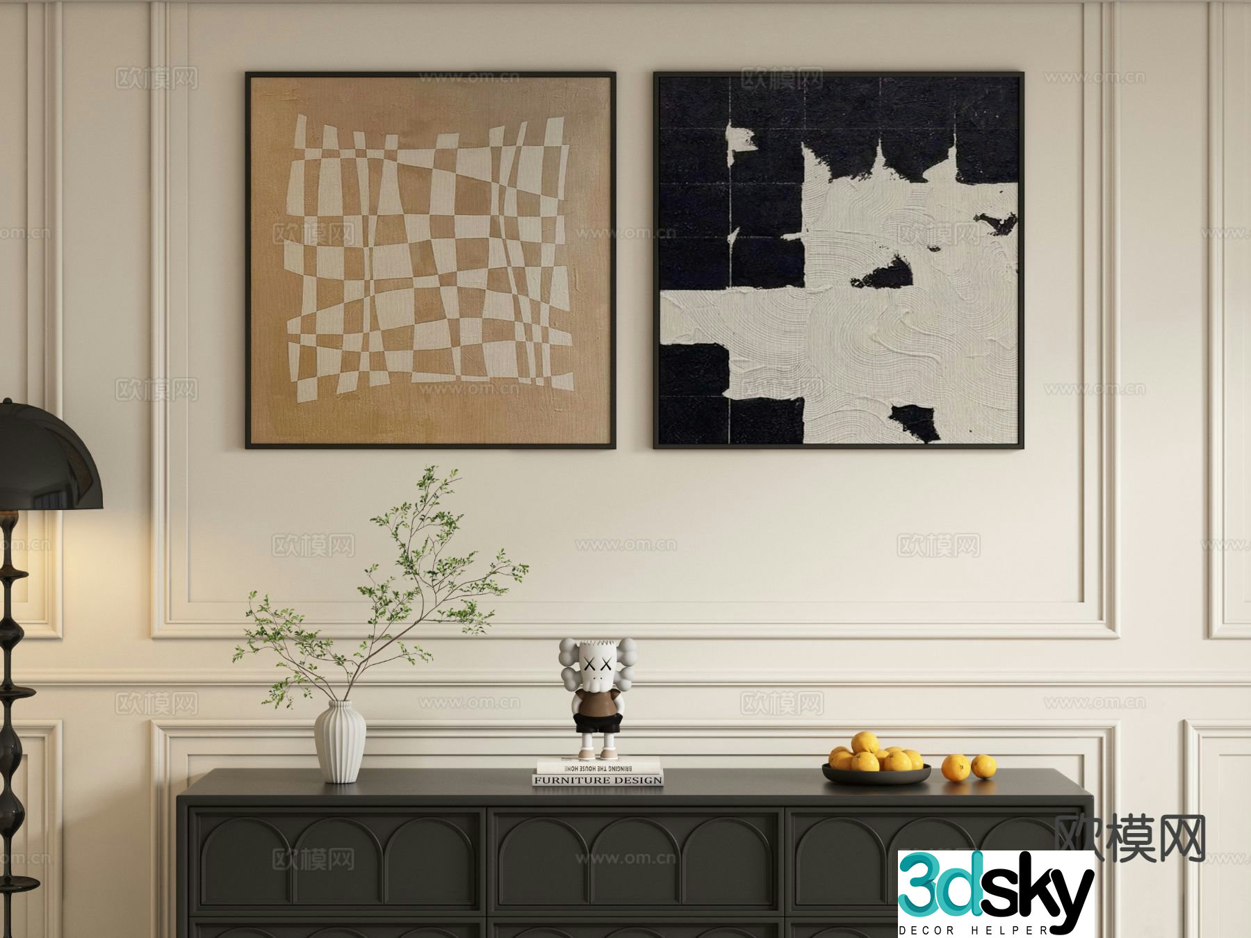 Medieval style abstract painting decorative painting hanging painting 3D model