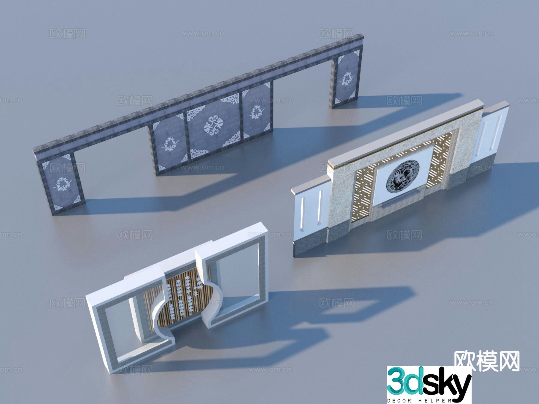 Chinese style fence landscape wall courtyard wall 3d model