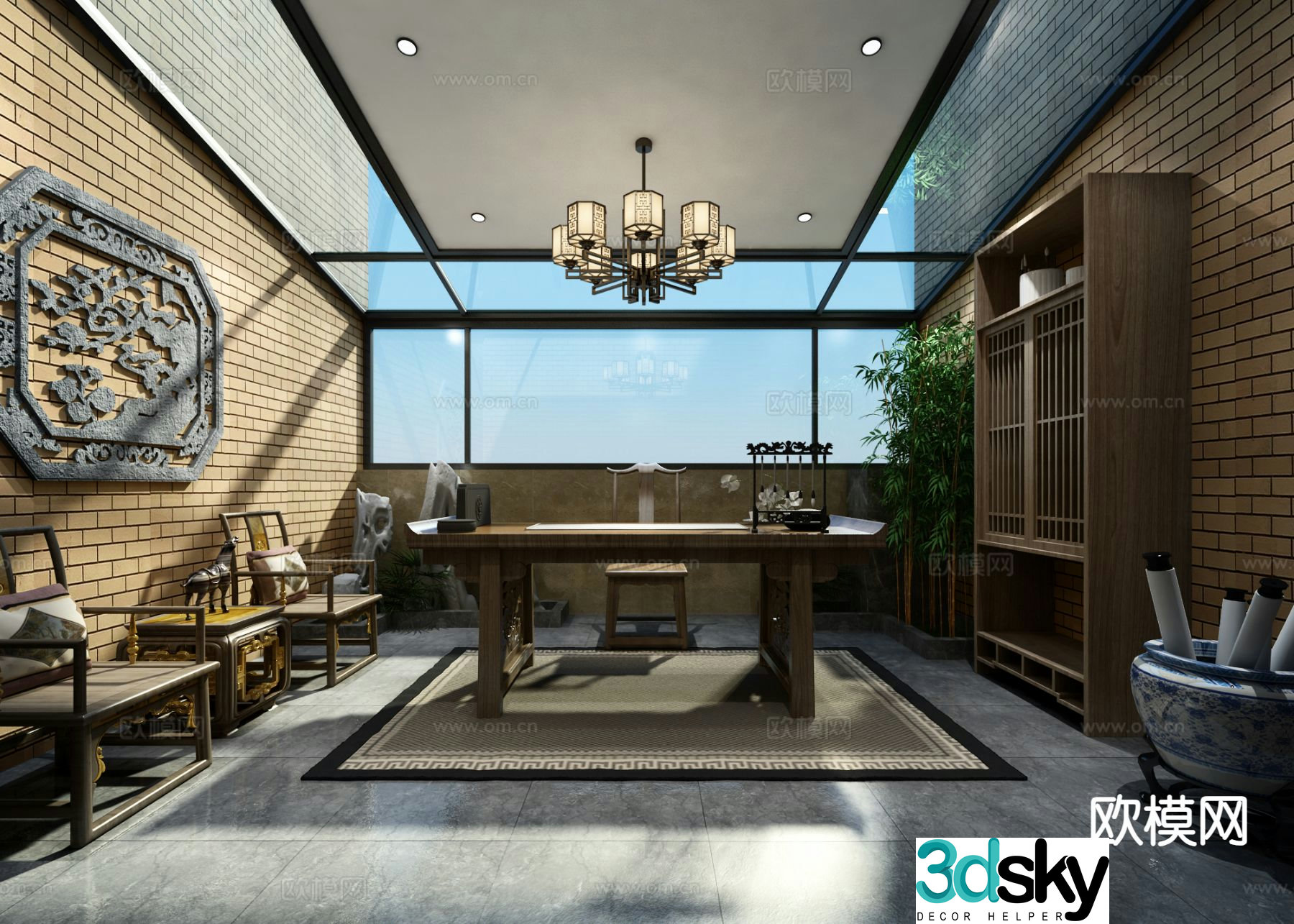 New Chinese style sunroom study 3D model