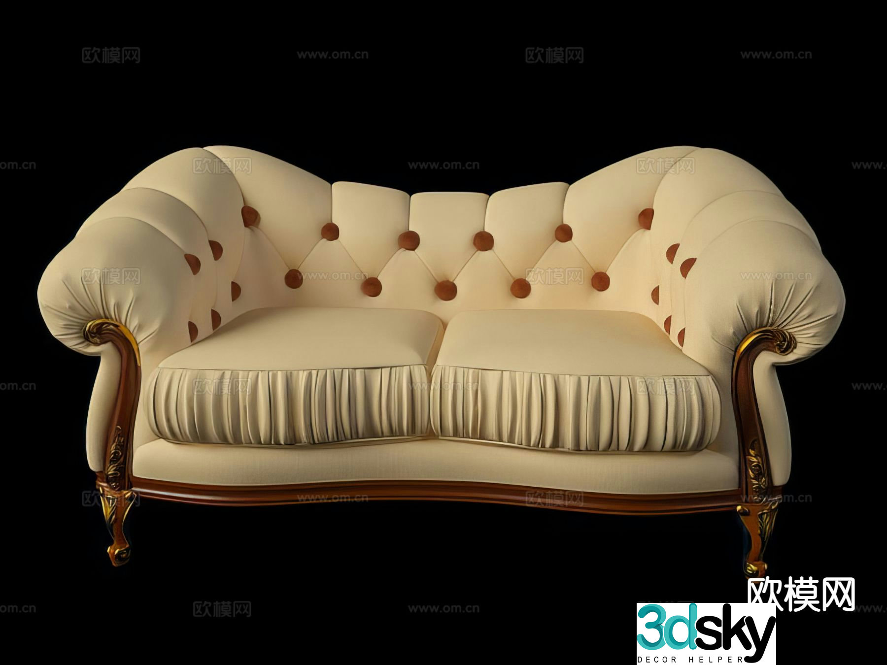 American sofa leather double sofa 3d model