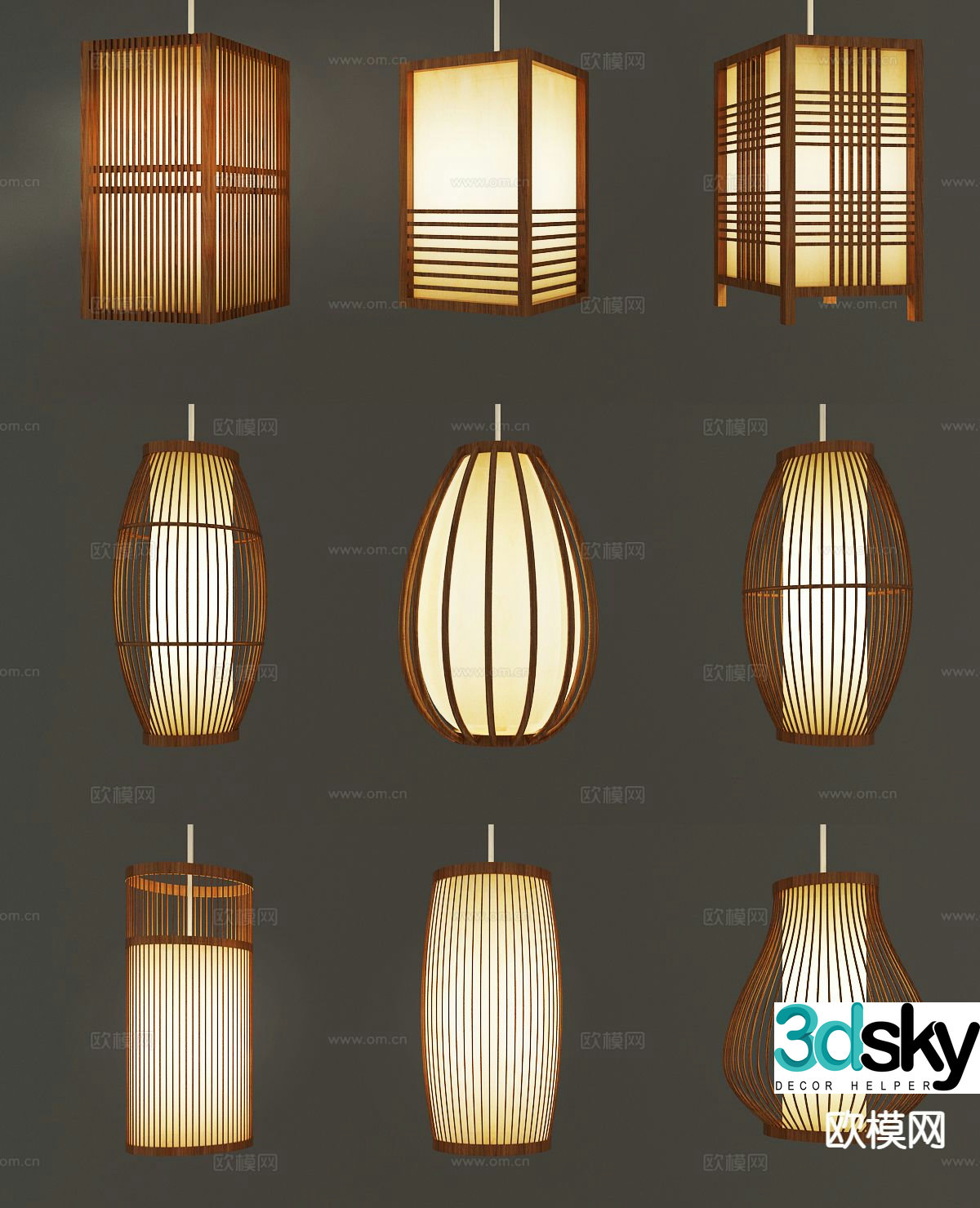New Chinese Zen Chandelier 3D model