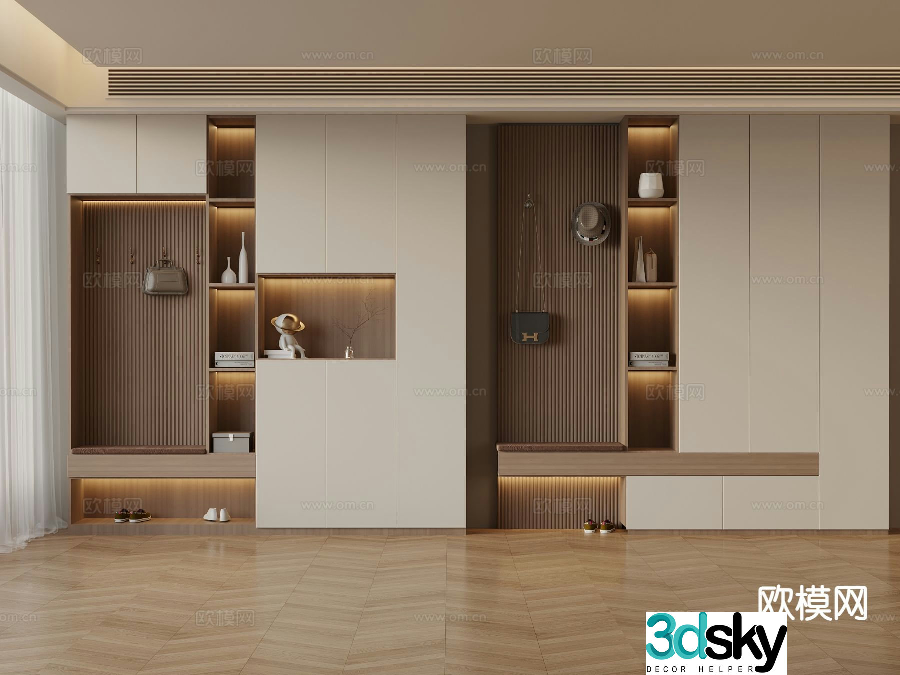 Modern entrance shoe cabinet 3d model