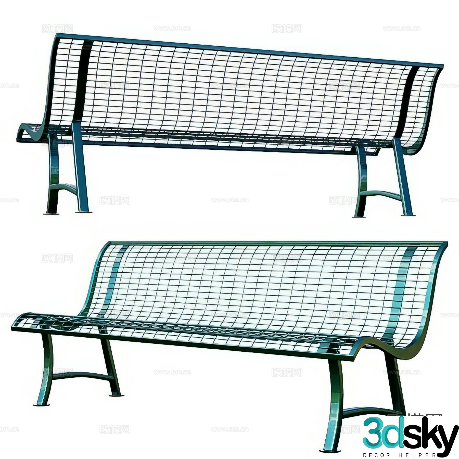 Outdoor floral iron chair park square back chair back bench 3d model
