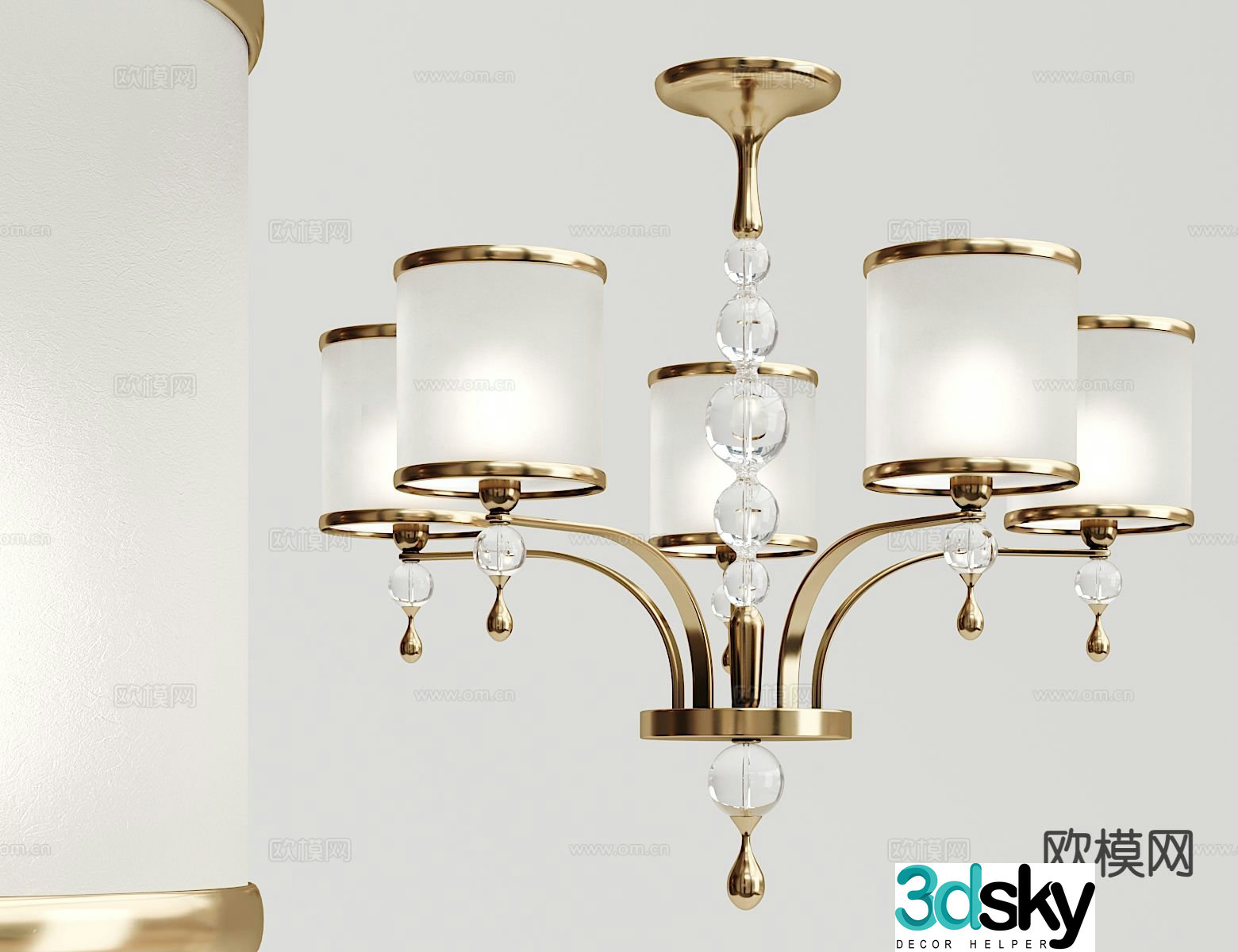 Simple European multi-head chandelier 3D model
