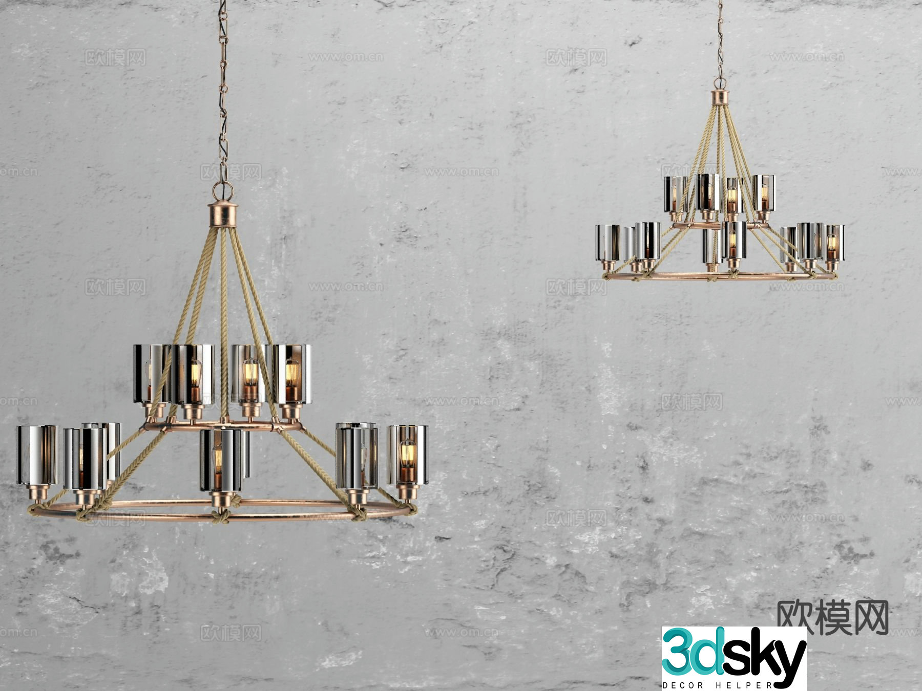 Light luxury multi-head chandelier 3D model