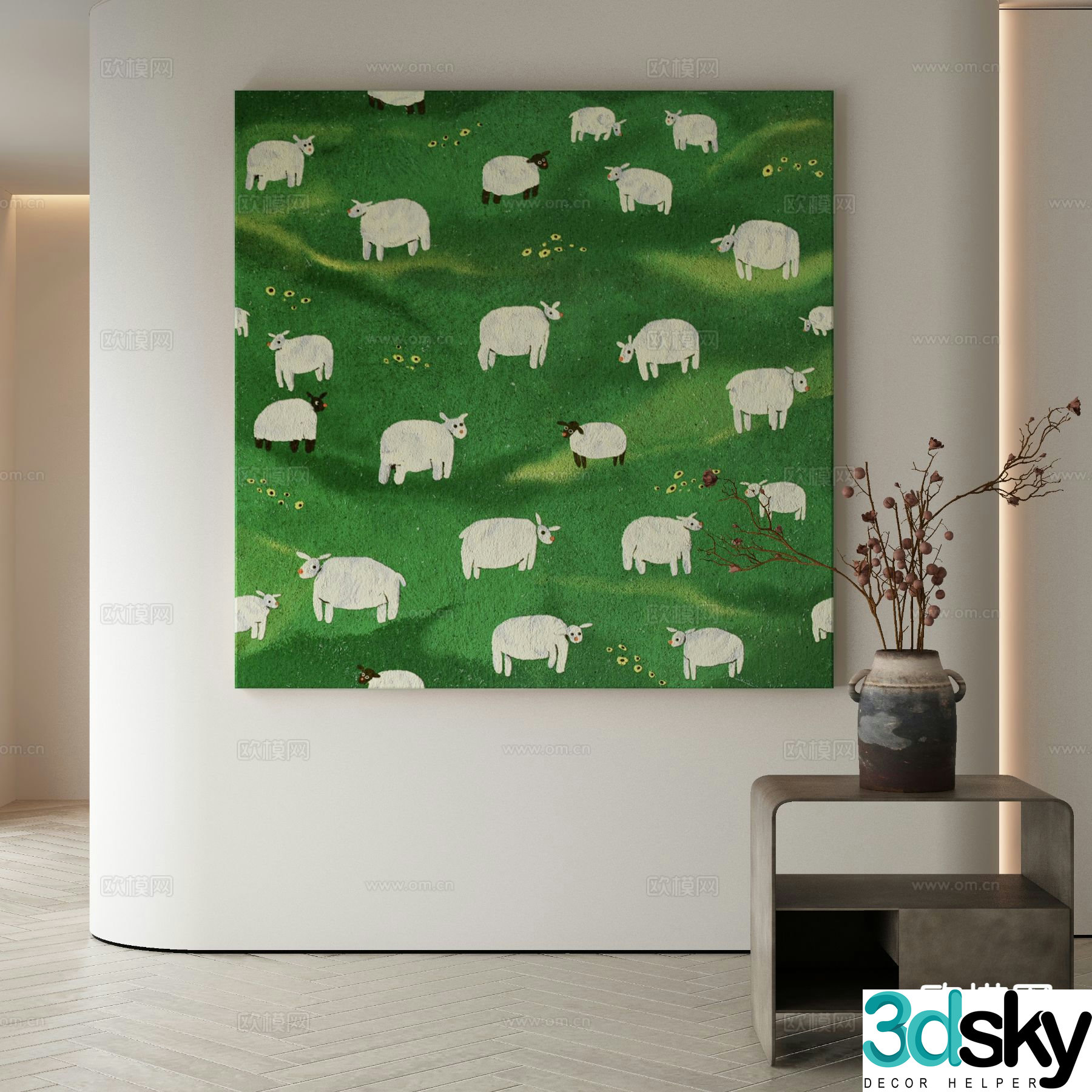 Modern decorative painting sheep hanging painting children’s painting 3D model