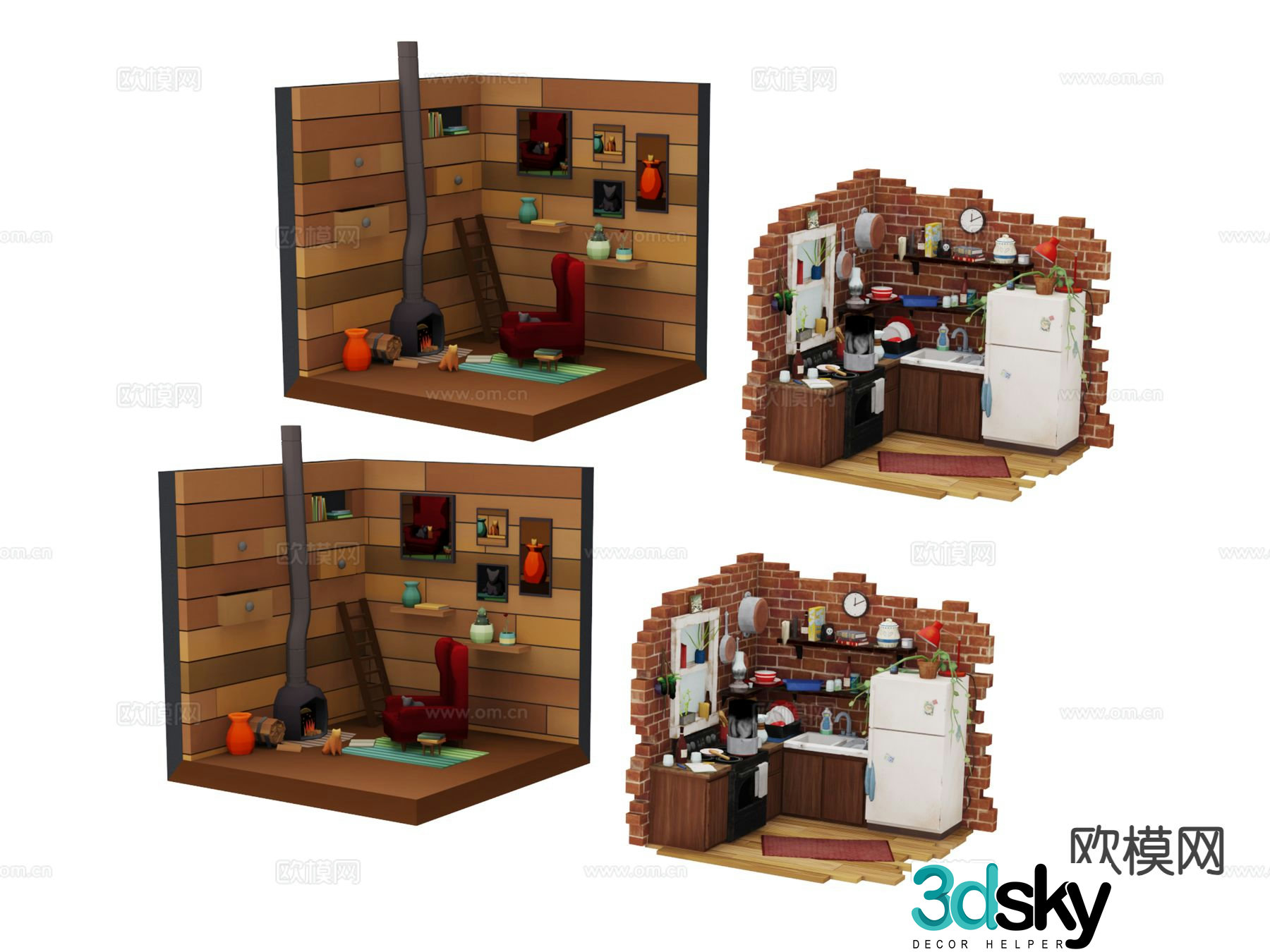 Furnishings presentation sketches building block toys 3D model