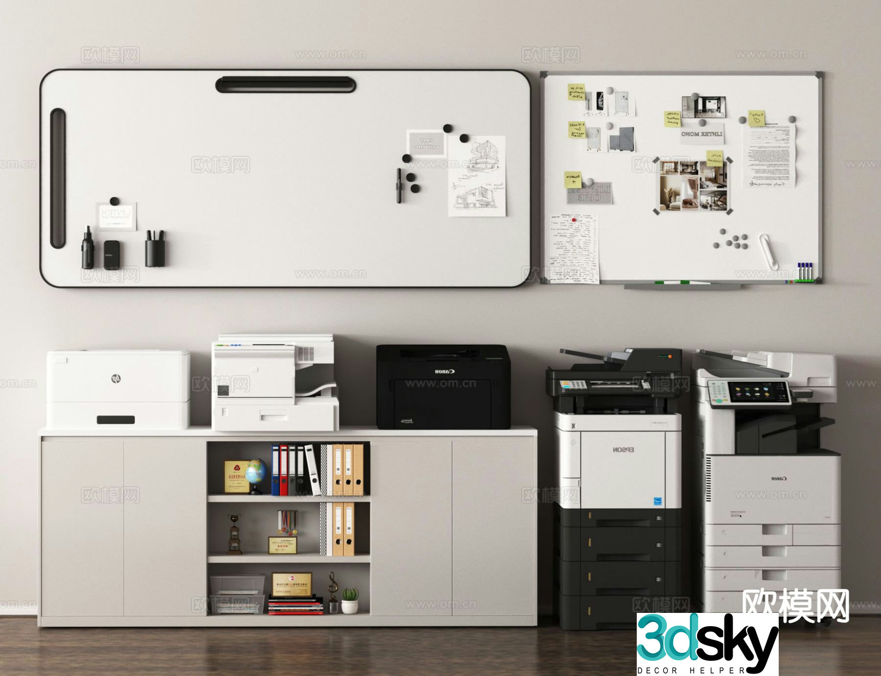 Office supplies printer file cabinet file cabinet information cabinet whiteboard 3d model