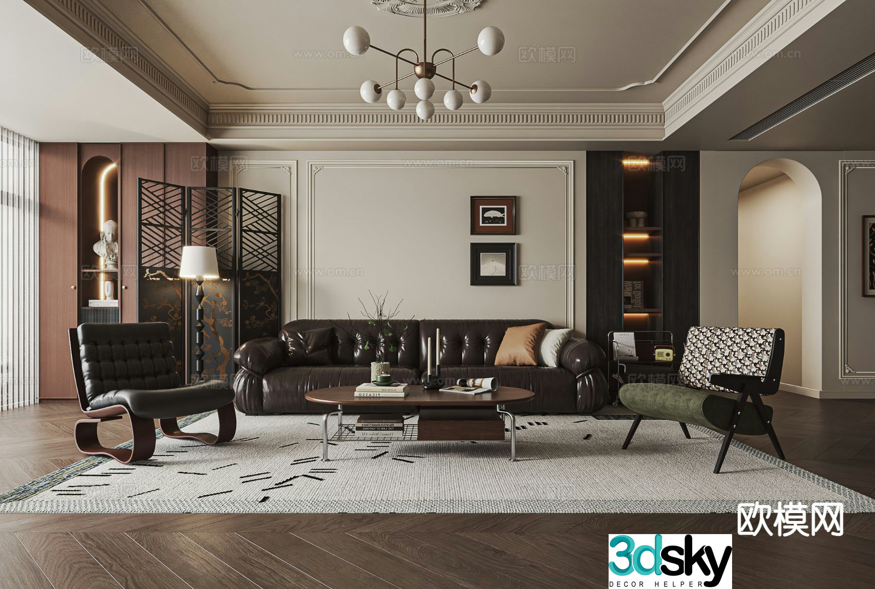 French retro living room 3d model