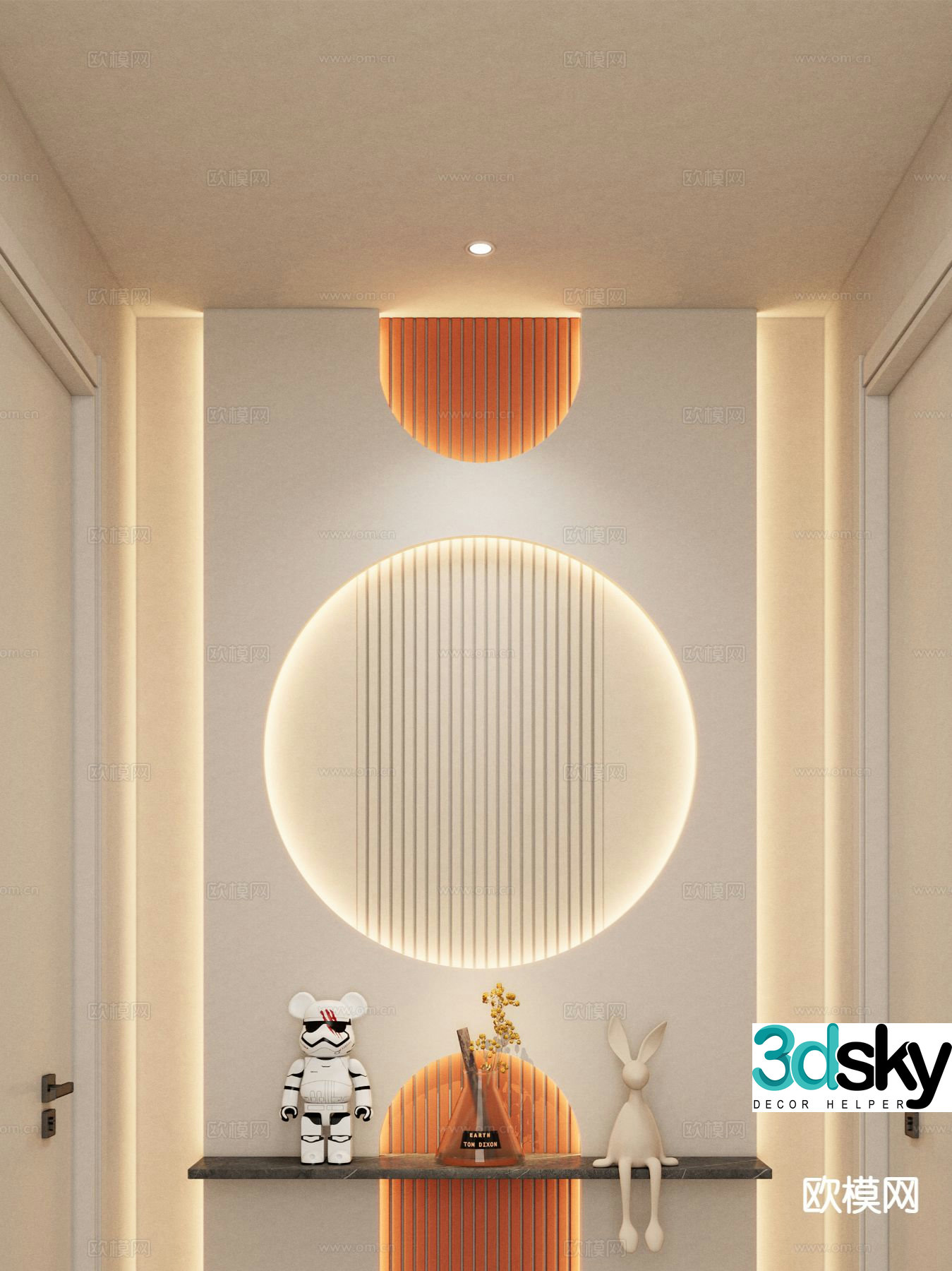 Cream style corridor entrance hall 3d model