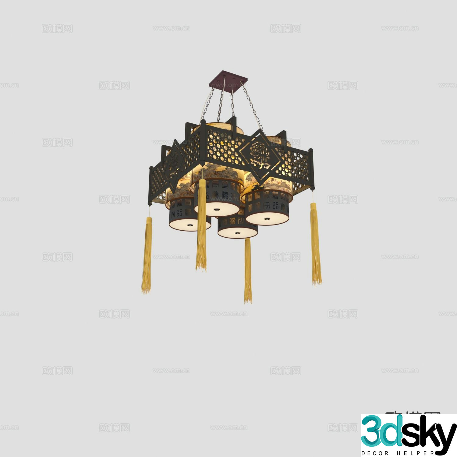 New Chinese style chandelier wooden chandelier 3d model