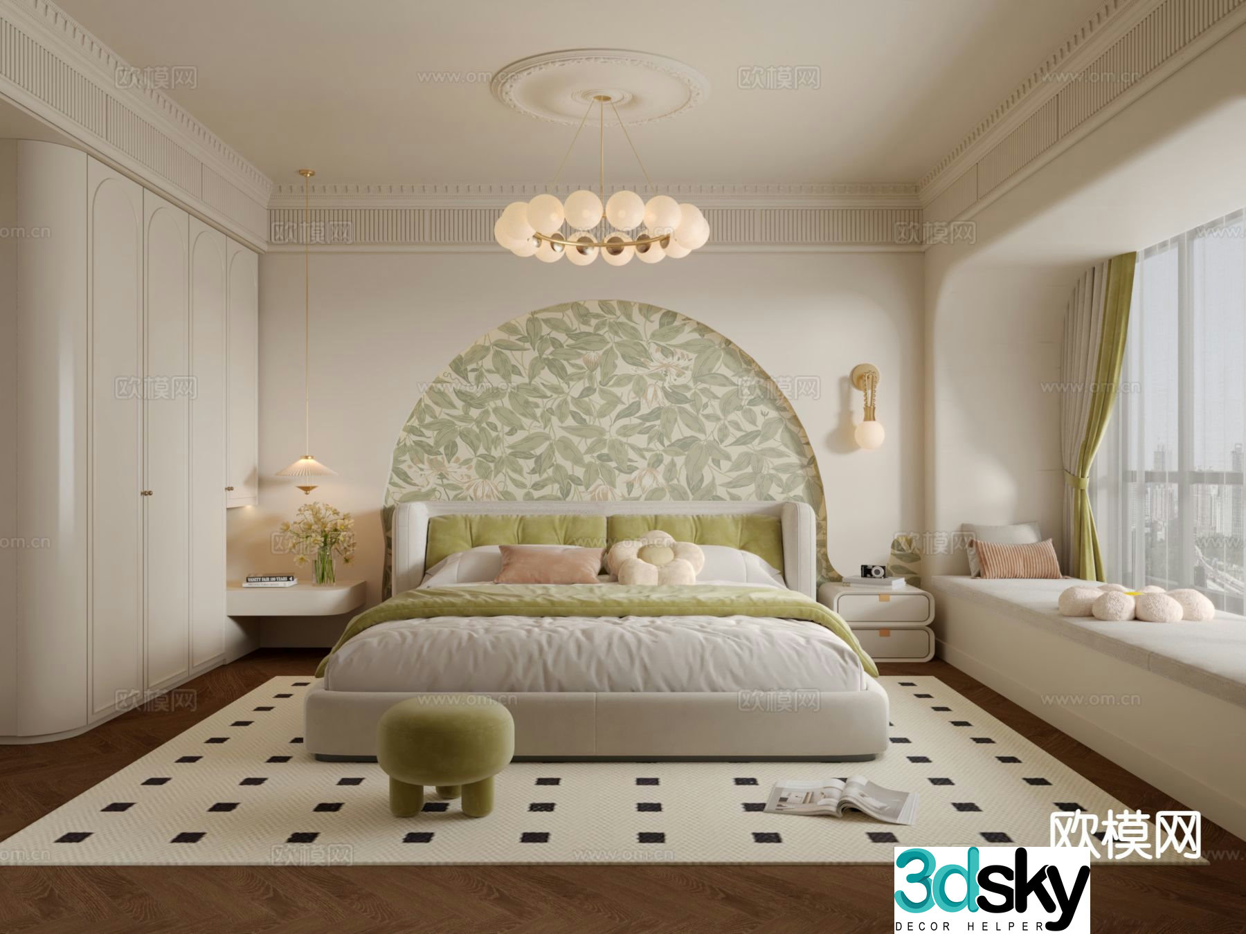 French cream style bedroom master bedroom 3d model