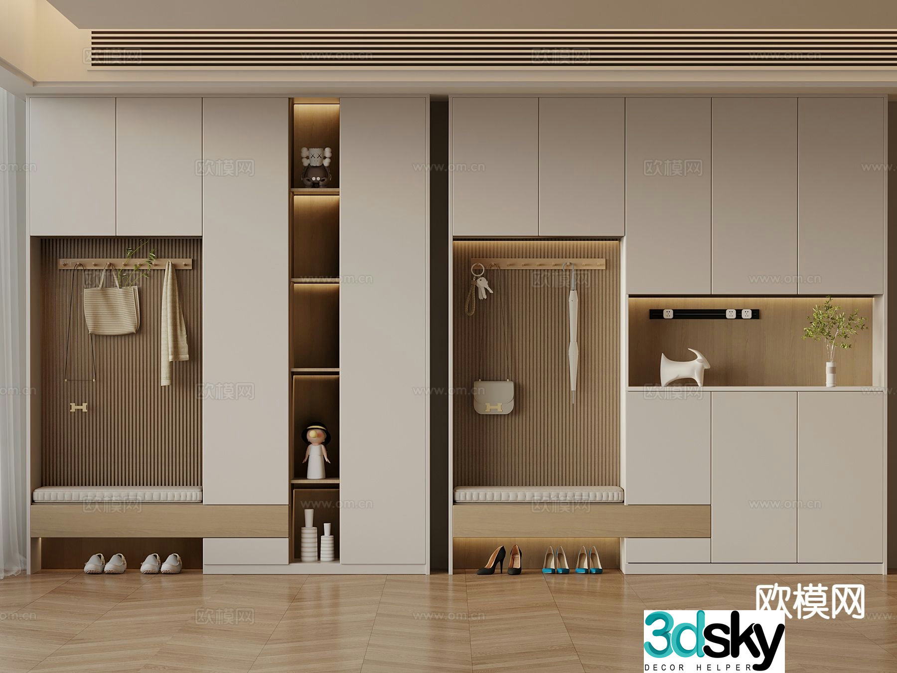 Modern entrance shoe cabinet 3d model