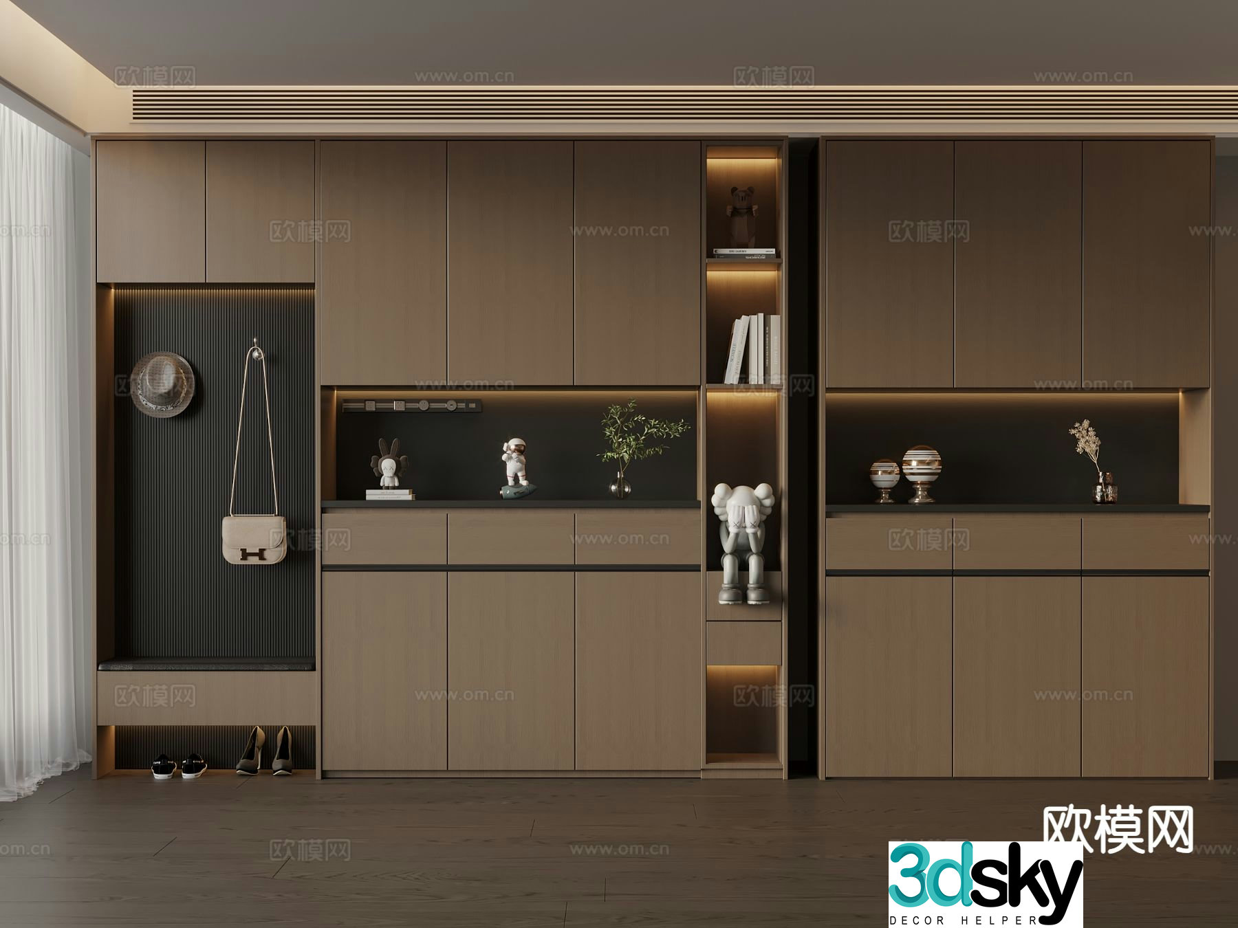 Italian style entrance shoe cabinet 3D model