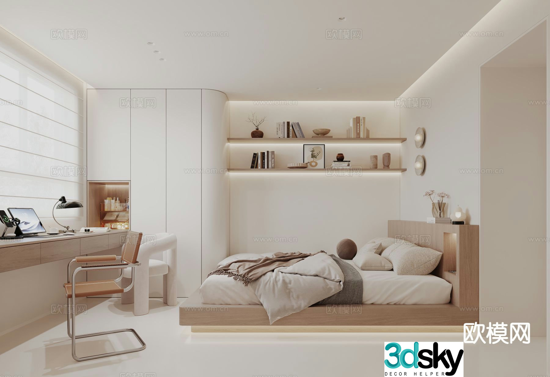 Cream style bedroom second bedroom 3D model