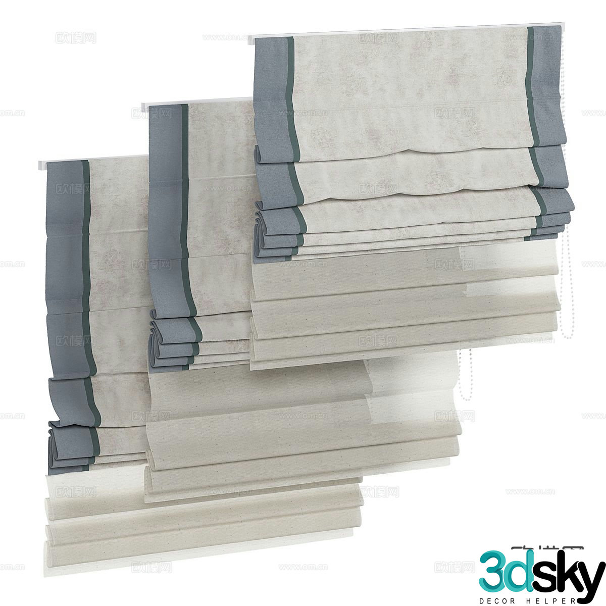 Plain curtains Roman blinds roller blinds 3d model