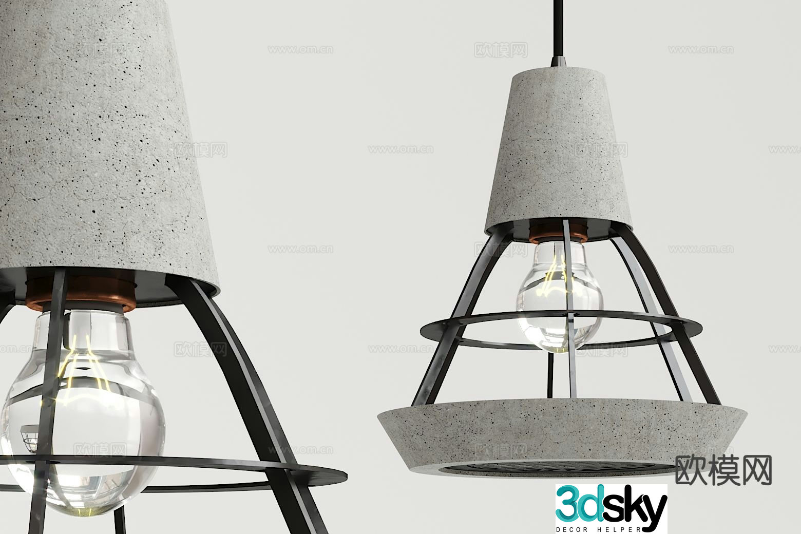 Industrial style cement chandelier 3d model