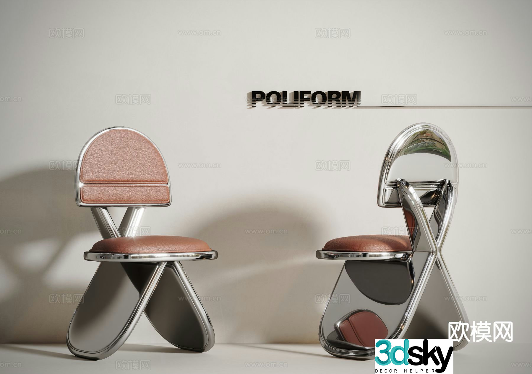 Italian metal single chair dining chair 3d model