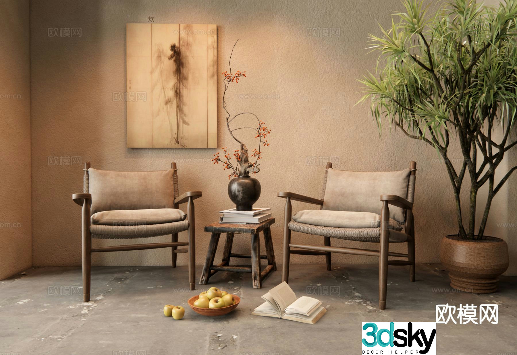 Wabi-sabi chair leisure chair 3d model