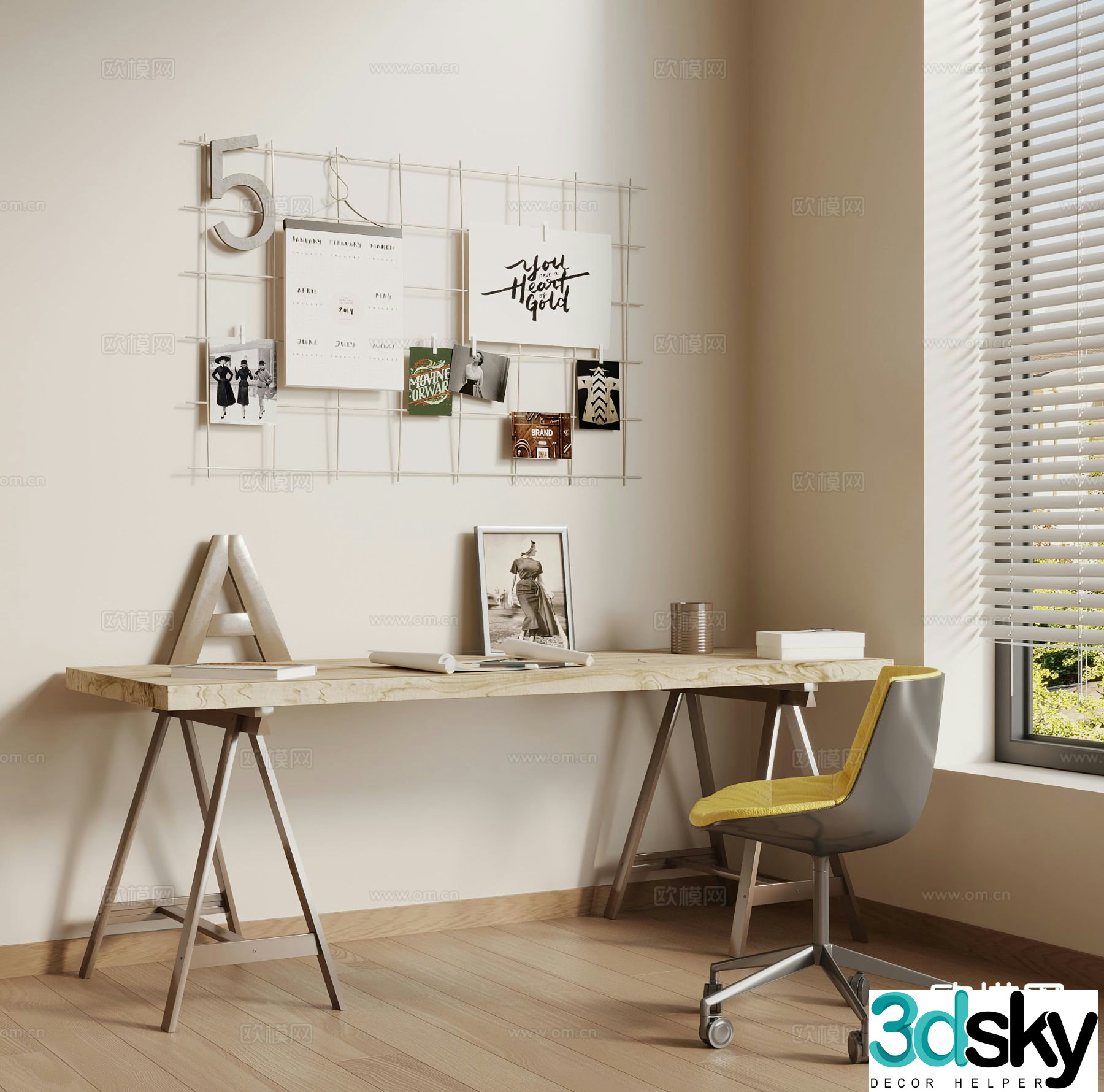 modern desk desk 3d model
