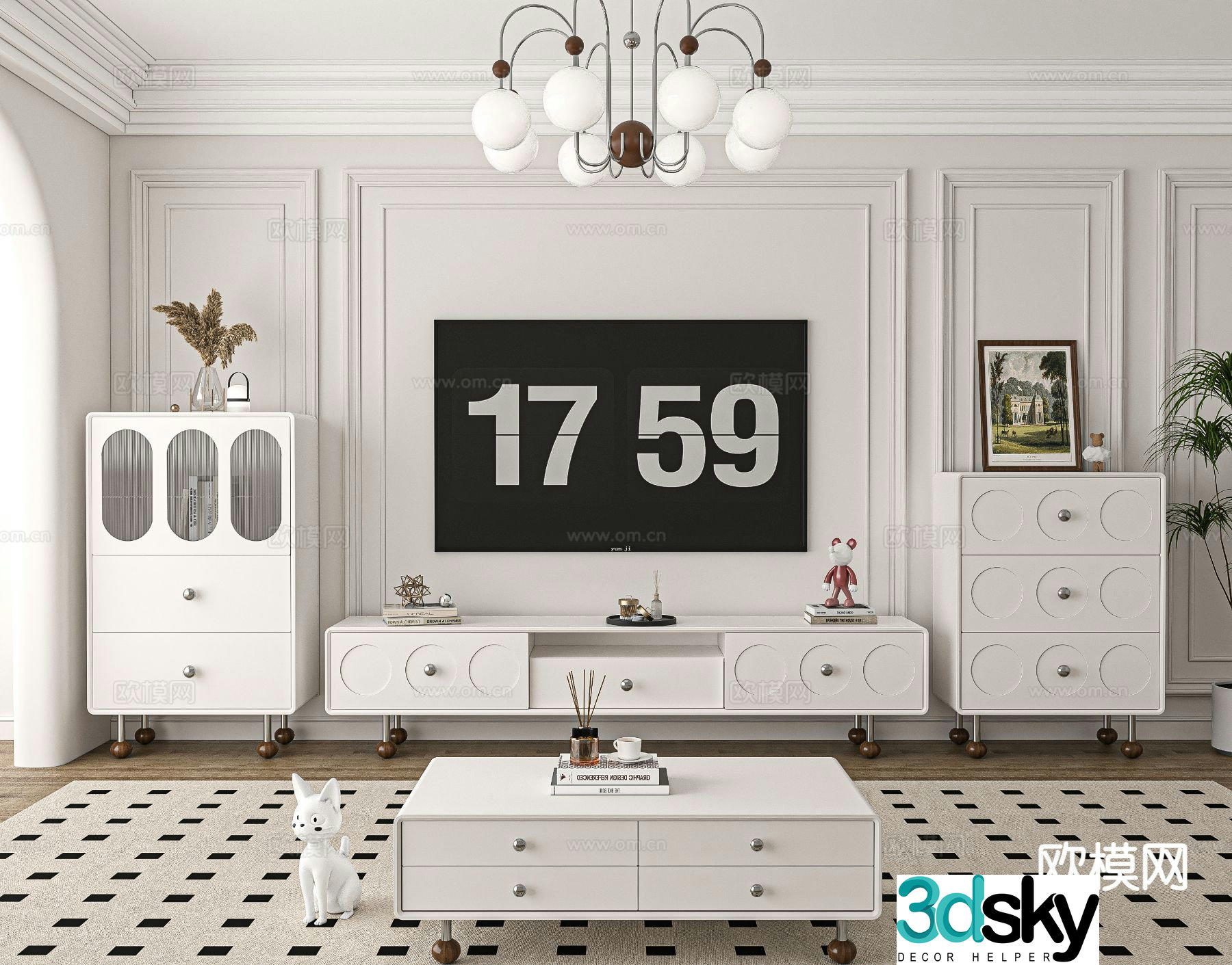 French TV cabinet coffee table 3d model