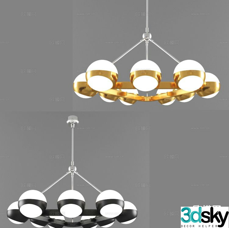 Modern multi-head chandelier 3d model