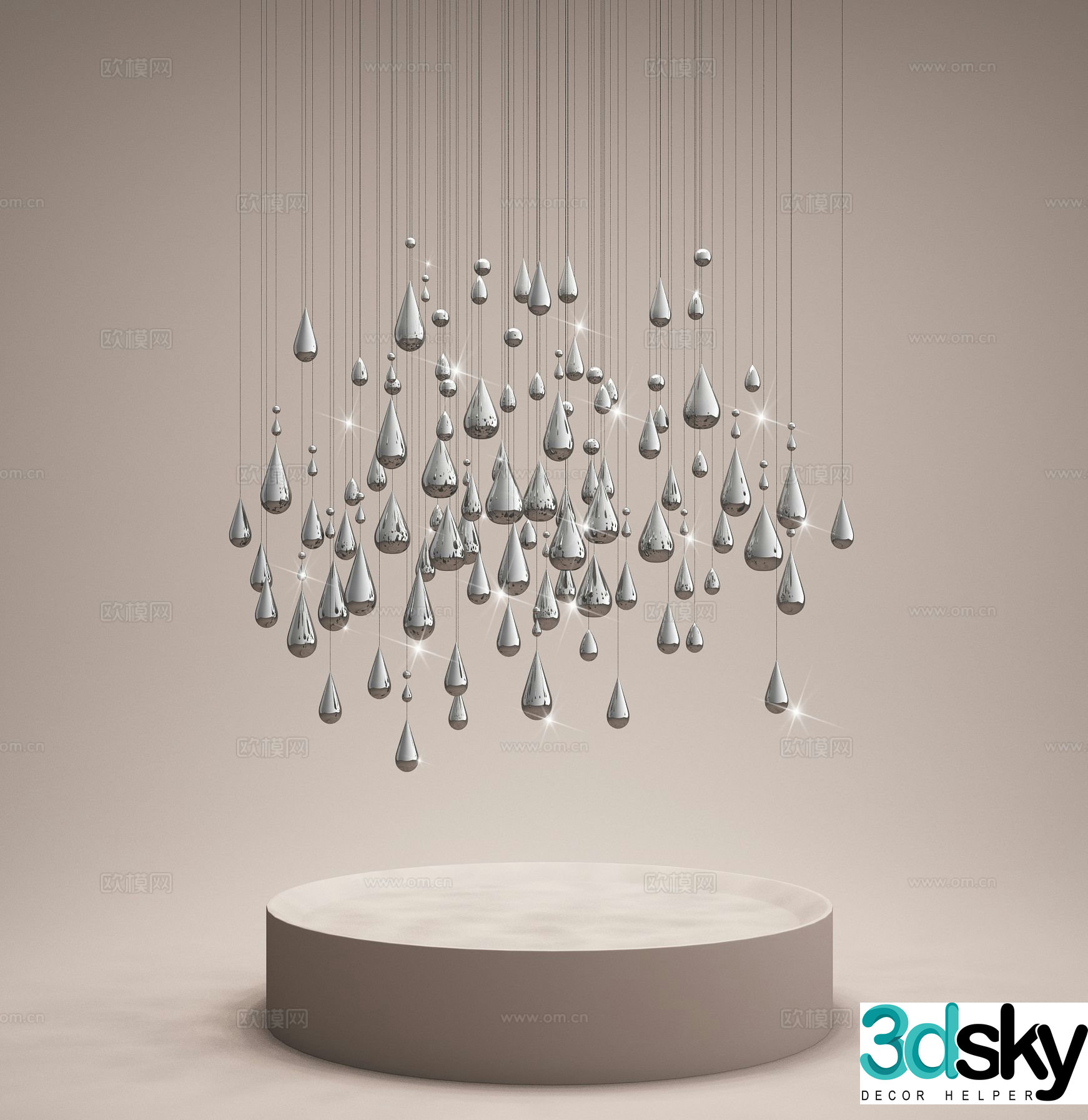 Modern water drop chandelier 3d model