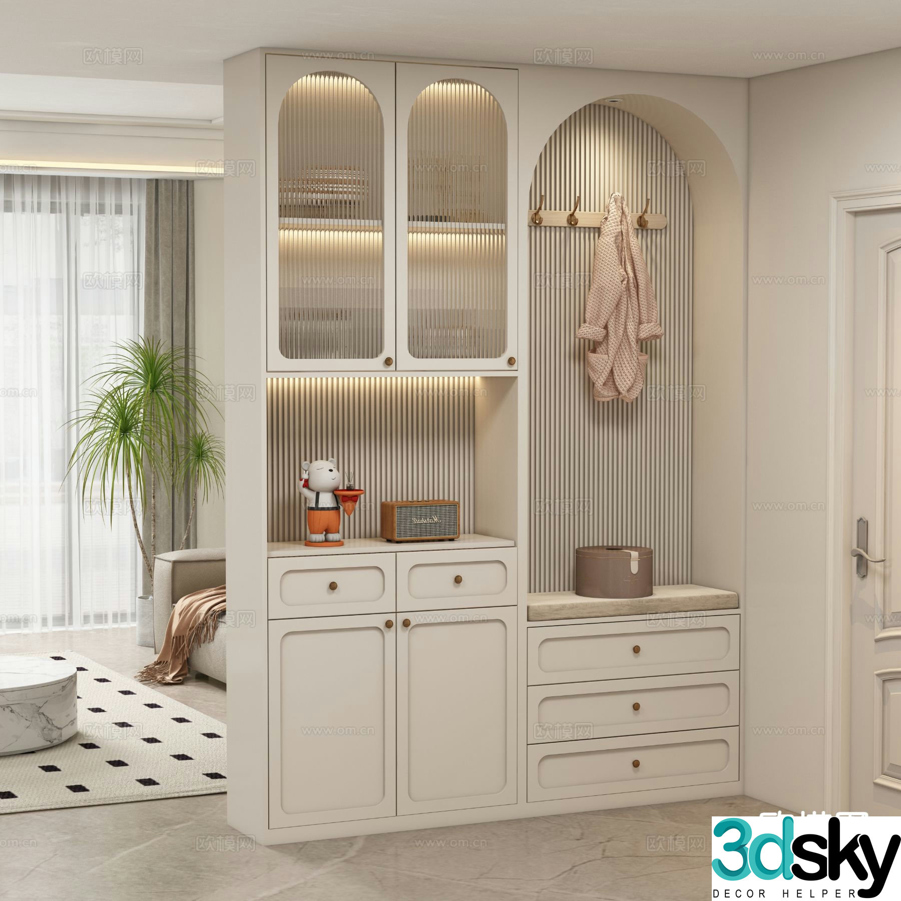 Cream style entrance shoe cabinet 3D model