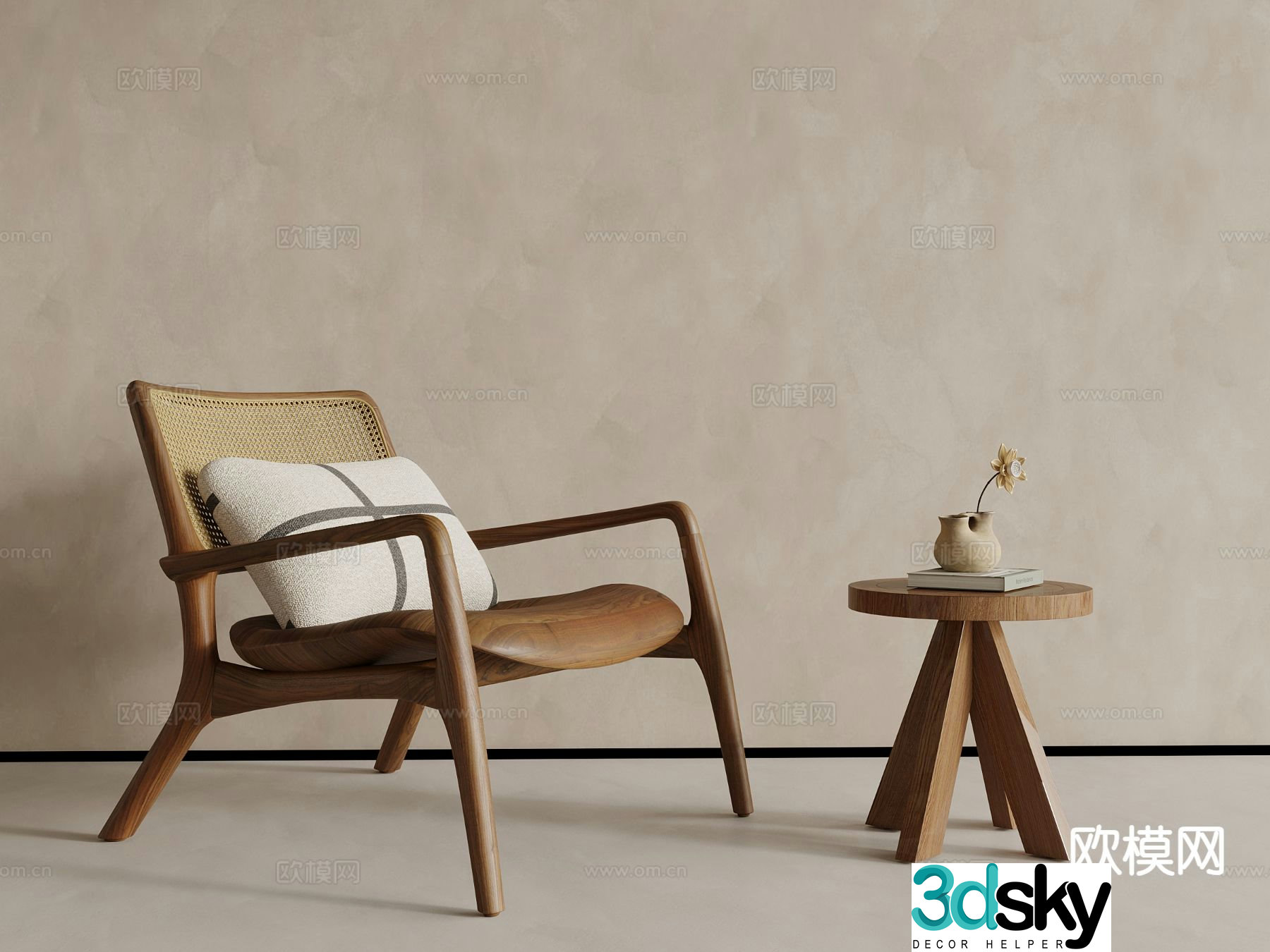 Medieval style leisure chair rattan solid wood chair 3D model