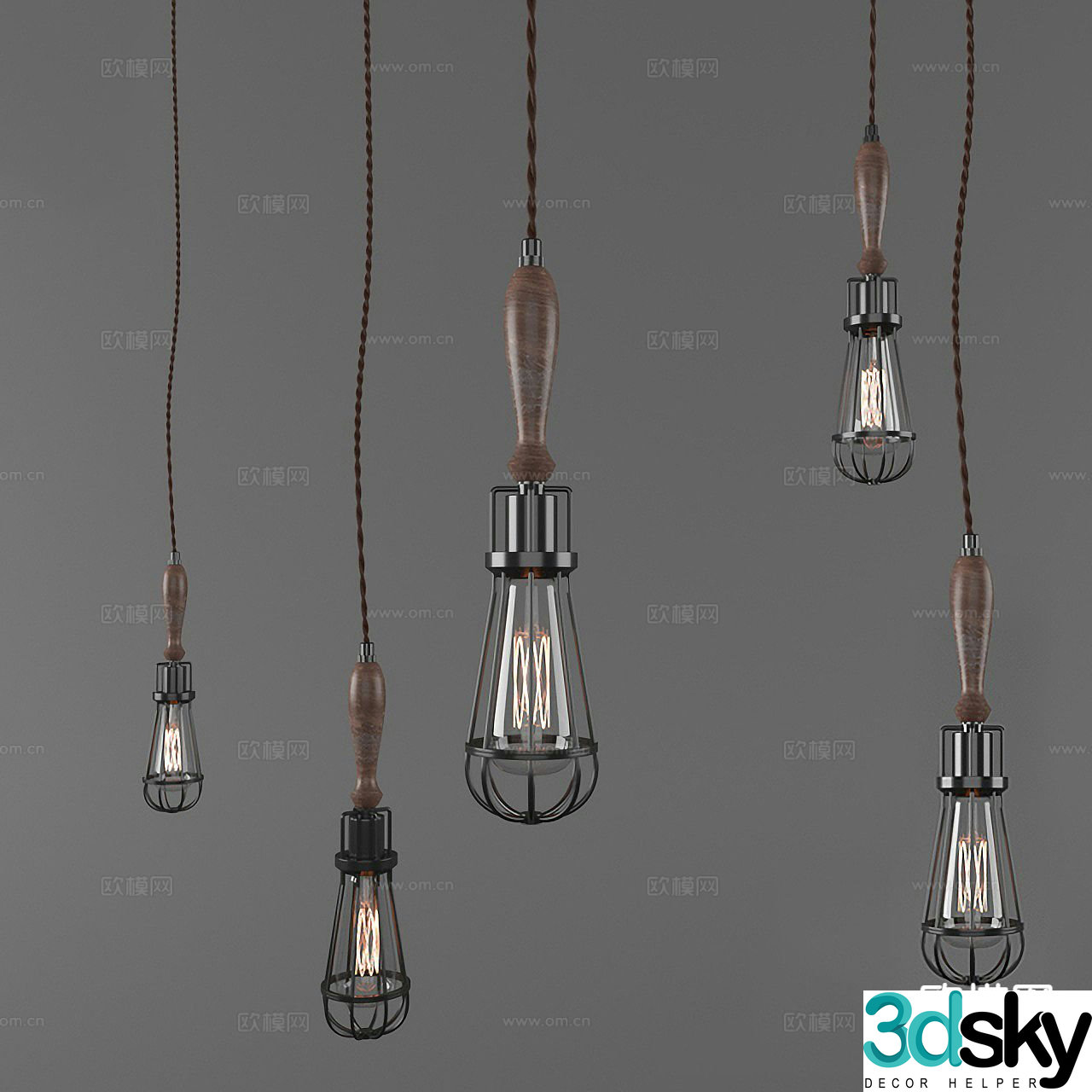Industrial style chandelier Edison light bulb light bulb 3d model