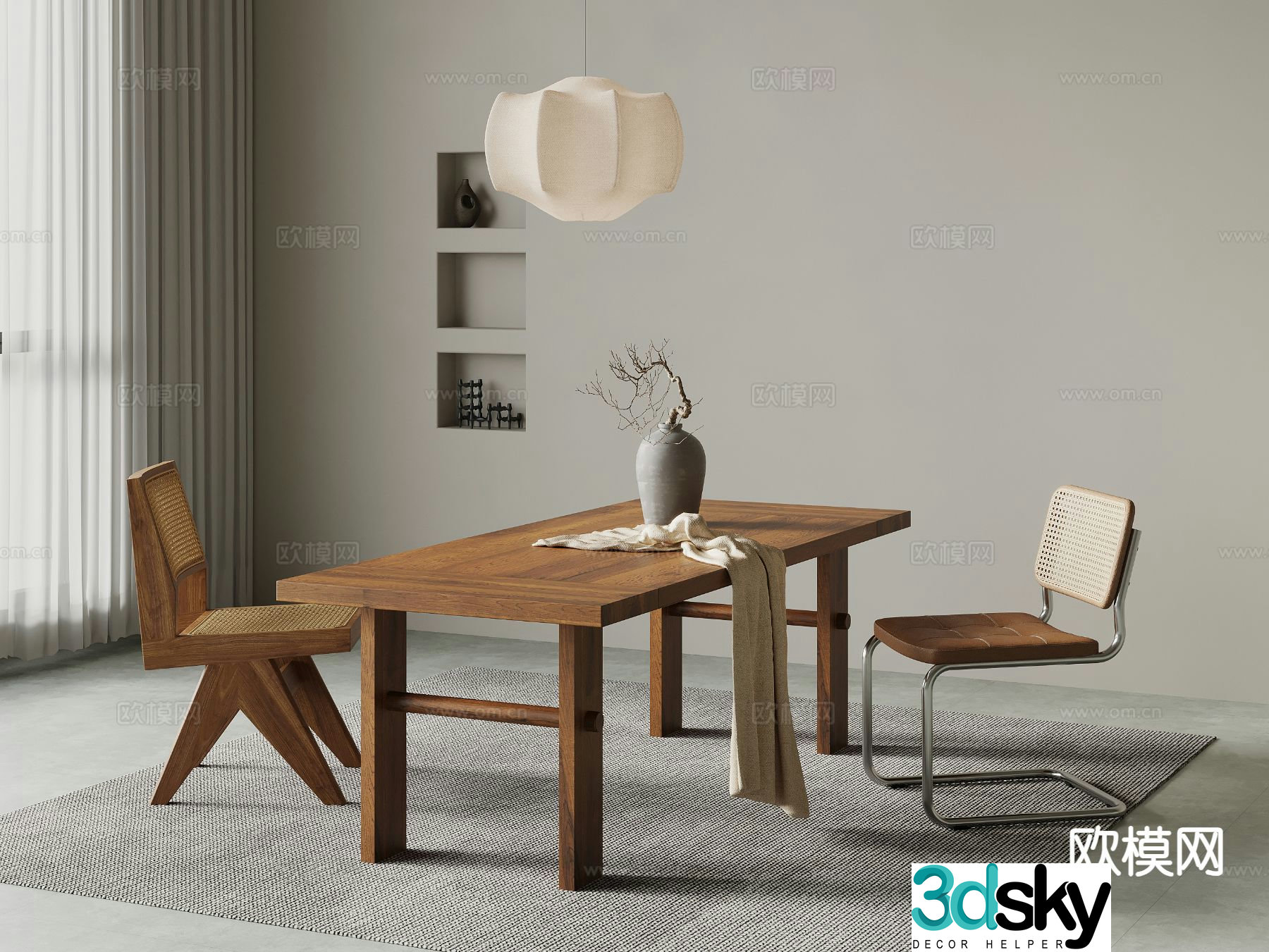 Medieval style large table solid wood dining table and chairs 3d model