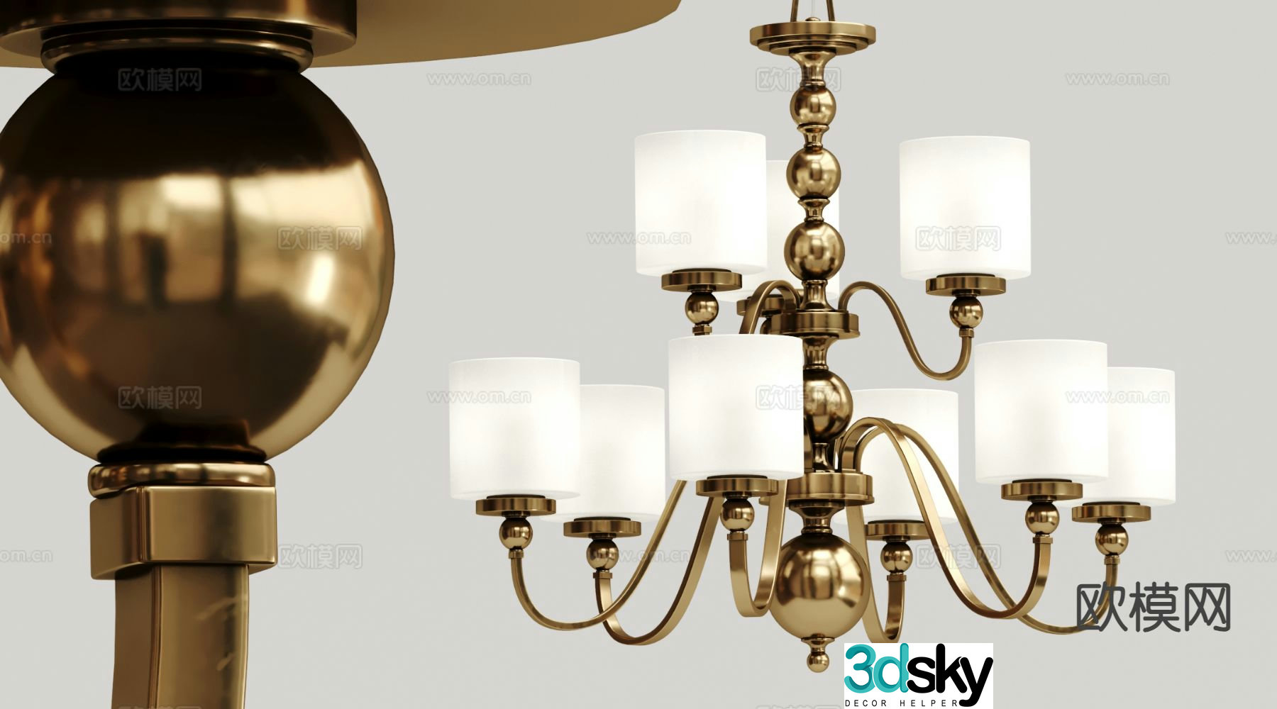 Light luxury multi-head chandelier 3D model