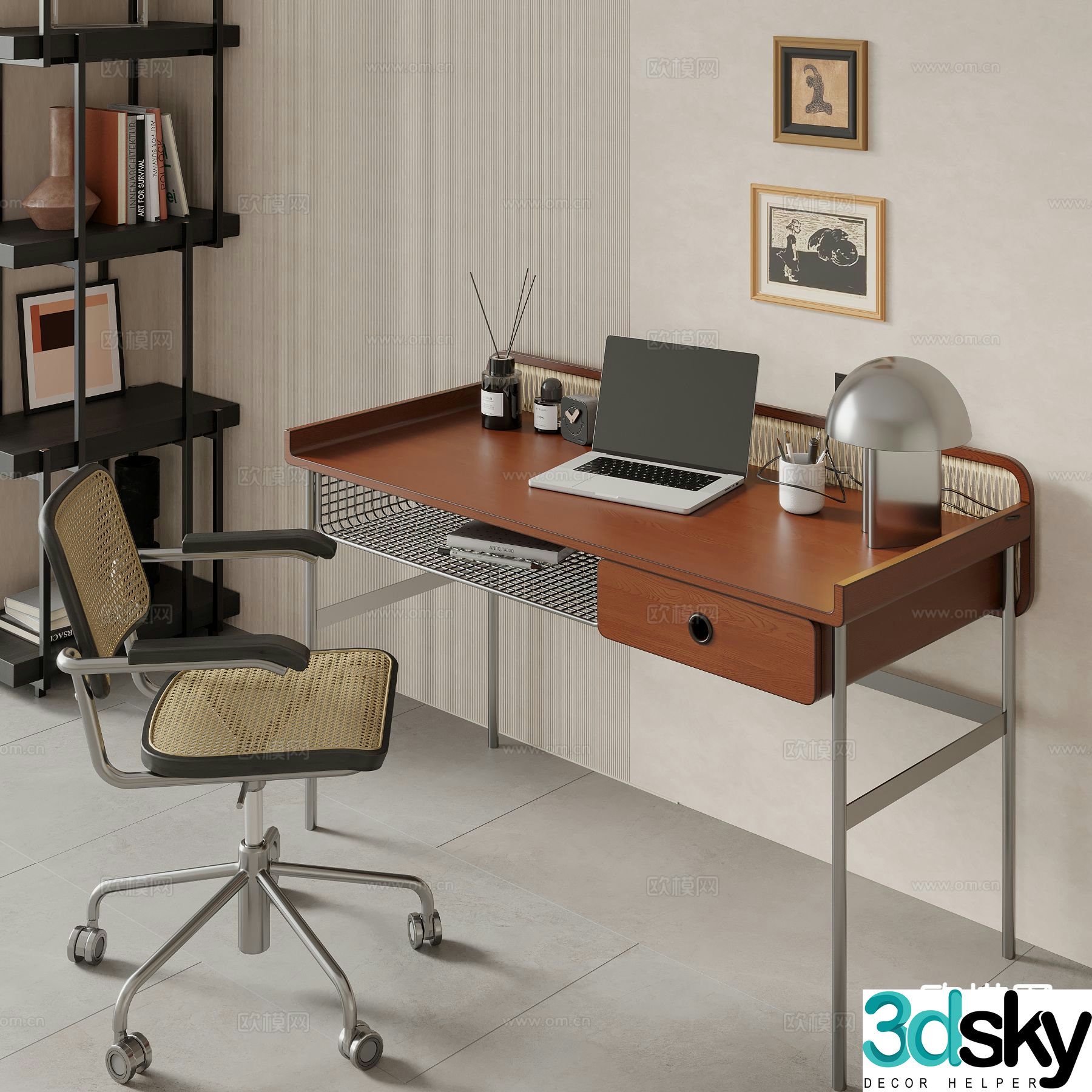 Medieval style writing desk computer desk 3d model