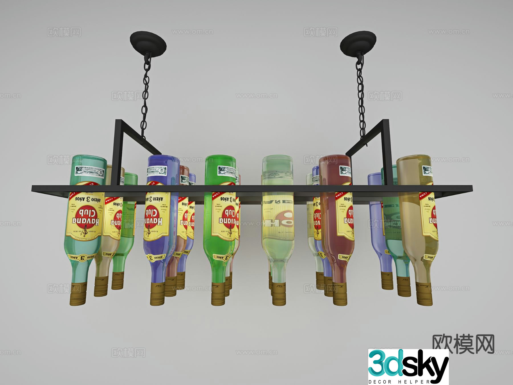 Industrial style clear bar chandelier red wine chandelier 3d model