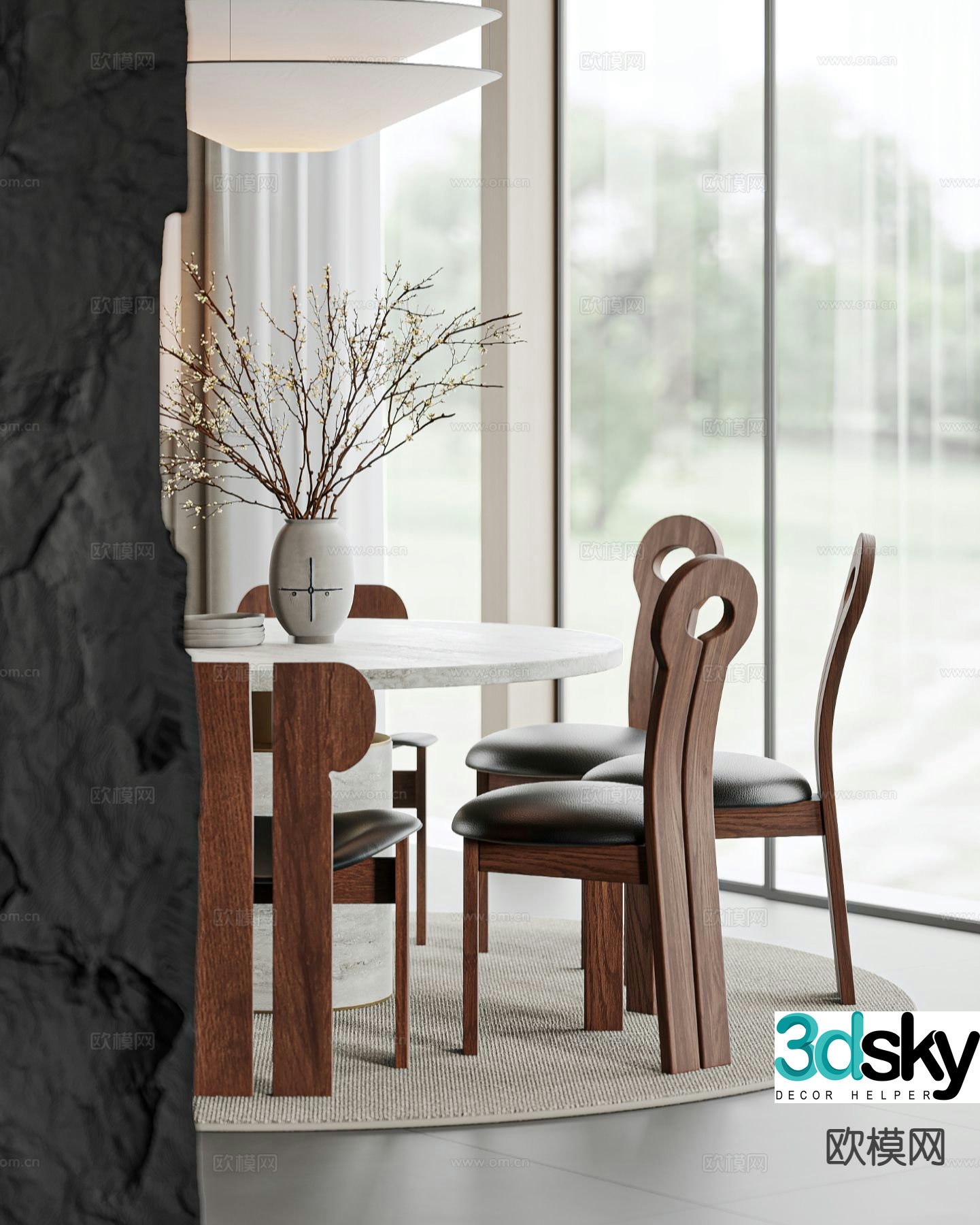 Modern dining table and chairs 3d model