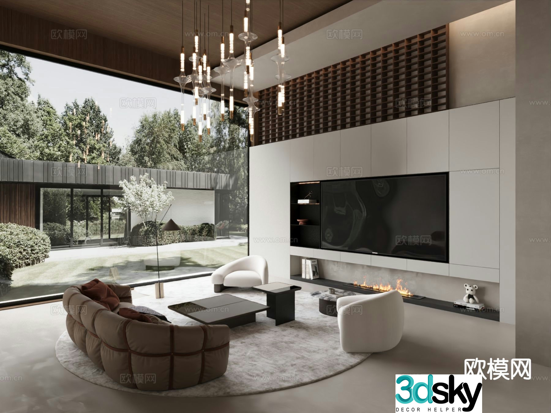 3D model of wabi-sabi villa living room