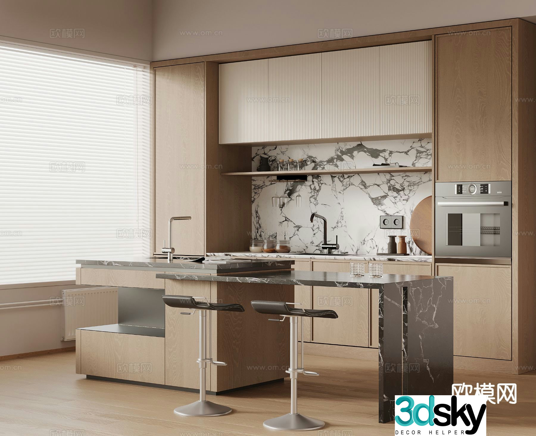 Modern bar counter bar chair island table 3D model