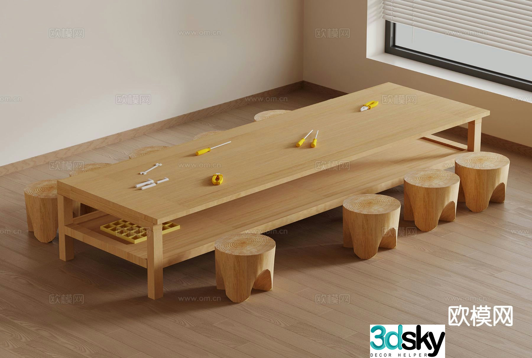 Modern handicraft workshop solid wood tables and chairs handmade table 3D model