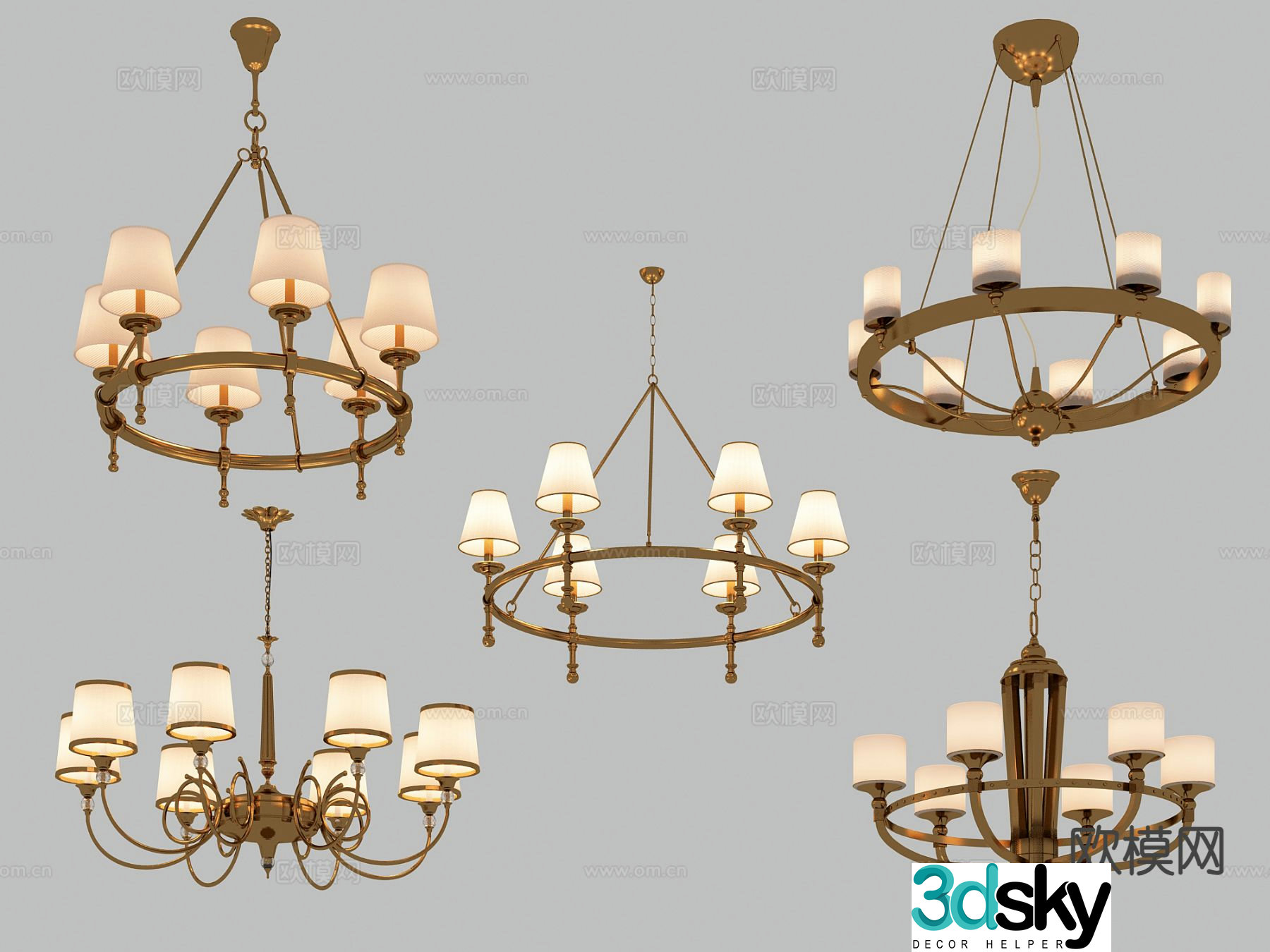 Simple European multi-head chandelier 3D model