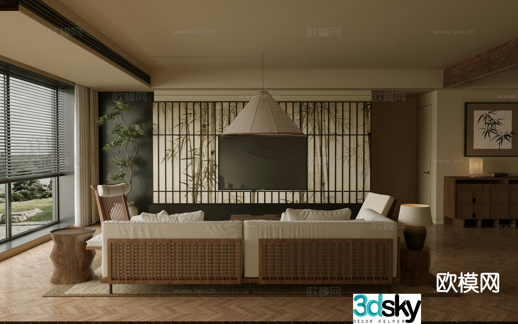 Song style aesthetics new Chinese living room 3D model
